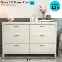 Synergy House Bonny 6 Drawer Chest Extra Wide (393mm)| Fishbone Design |Export Quality| Limited Unit
