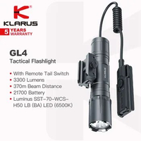 Klarus GL4 Rail/Tactical Flashlight with Remote Tail Switch, 3300 Lumens 370m Beam Distance, 21700 Battery, Dual-setting,Hunting