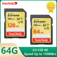 SanDisk Memory Card Extreme SDXC UHS-I Card 32GB 64GB 128GB SD Card Class10 C10 U3 V30 UHS-I Flash Card For Camera SDXVE 150MB/s