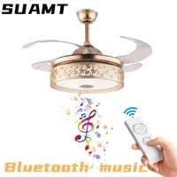 Bluetooth Music Ceiling Fan Light 110v Living Room Bedroom Dining Room LED Lamp for Home Decor Ceiling Fan Light 42inch w/Remote