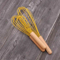 Cooking Kitchen Cream Stirring Wooden Handle Heat Resistant Silicone Whisk Mixer Frother Egg Beater Blender