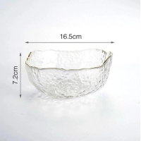 金邊耐熱玻璃碗沙拉碗大號甜品碗透明蔬菜水果碗餐具（小號透明金邊） 
