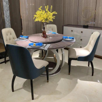 Italian light luxury dining table and chair combination Modern simple marble round solid wood dining table and villa furniture w