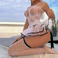 Women's Sexy Lingerie Set Lace Cutout Sheer Mesh Ruffle Dress Sexy Doll Pajamas Hot Porn Erotic Lingerie Sexy Dress for Sex