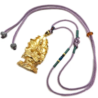 【十方佛教文物】荷葉觀音{沙金}中國結項鍊(平安吉祥)