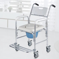Foldable Commode Toilet Chair With Wheel Elderly Disabled Bath Shower Chair Nurse Transfer Wheelchair Walking Mobility Aid