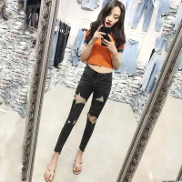 Seluar Jeans Koyak Lutut Pinggang Tinggi, Untuk Wanita, Koleksi Musim Bunga Musim Panas 2025, Ketiba