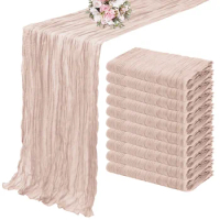 10PCS Set Semi-Sheer Gauze Wedding Table Runner hazelnut Cheesecloth Table Dining Party Christmas Banquets Arches Cake Decor