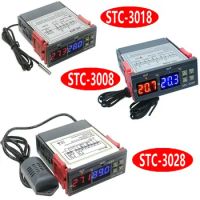 STC-3008 3018 3028 Dual Digital Temperature Controller Hygrometer C/F Thermostat Two Relay Output AC 110V 220V DC 12V 24V 10A