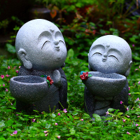 中式禪意花園裝飾品小和尚花盆擺件日式庭院枯山水景觀小沙彌花缸