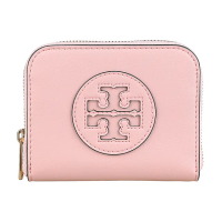 【TORY BURCH】TORY BURCH Ella Bio皮革圓形LOGO牛皮4卡拉鍊零錢包(小/腮粉紅)