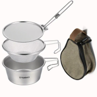 TOMSHOO Stainless Steel Sierra Bowl with Mesh Strainer Colander and Lid for Camping Hiking Backpacking Sierra Cup Rice Cooking