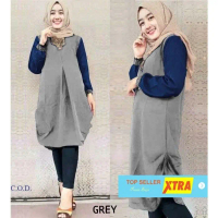 Baju Tunik Milia A OX Tunik Wanita balotely abu abu Kekinian@@ Fit Muslim Panjang Atasan