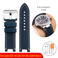 For G-SHOCK Casio GST-W120L/W130L//S120/S100/S110 MTG-B1000 G1000Crazy Horse Leather Strap Men Vintage Watch Band Accessories
