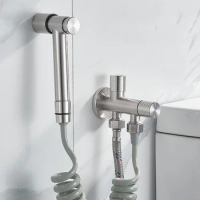 One Key Press Bathroom Toilet Bidet Faucet Kit Stainless Steel HandHeld Shower Shattaf Bidet Spray Douche Kit Jet Self Cleaning
