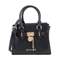 Michael Kors Hamilton 仿鱷魚皮紋小型手提斜背包(黑色)