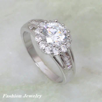 Wihte Zircon Engagement Ring Silver Color Overlay Cubic Zirconia Fashion Cz Rings Size 6 6.75 8 AR082