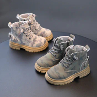 Girls' Martin Boots Fall 2024 New Children's Leather Boots Explosive Camouflage Martin Ankle Boots