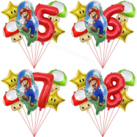7pcs Super Mario Number Balloons Set Birthday Balloon Suit Party Decoration Game Stars Mushroom Ballon Ornament Accessories