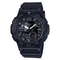 CASIO 世界地圖造型大錶面休閒雙顯錶-黑X銀(AEQ-100W-1B)/47.7mm