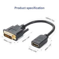 LBSC HDMI to DVI Cable,HDMI Female to DVI-D(24+1) Male Adapter, 1080P DVI to HDMI Conveter, 3D, 0.15M Black