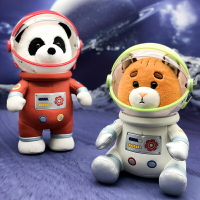 PU皮熊貓老虎玩偶可愛太空宇航員公仔皮革精品毛絨玩具擺件男女生