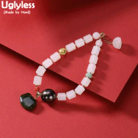 Uglyless Luxury Genuine 18K Gold Bracelets for Women Multi Treasure Gemstones Bracelet Black Pearl Jade Jewelry AU750 24K Bead