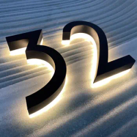 Custom LED House Number Modern LED Stainless Steel House Numbers Metal 3D Backlit Address Number Outdoor Waterproof Door Plate