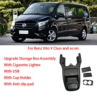 Upgrade Storage Box Assembly Deluxe With Cigarette Lighter&amp;USB&amp;Water Cup Holder For Mercedes Benz V-Class Vito Metris 2016-2023