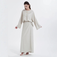 latest Abaya set top and bottom skirt strap women's get GBR05 alya . Crinkle Airflow Suit abaya coat