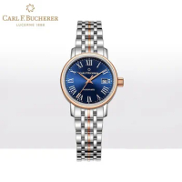 CARL F. BUCHERER Admiral 18K Rose Gold Bezel Automatic Ladies Watch with Gold Strap Dark Blue Dial 00.10319.07.51.21