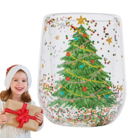 A Happy Drinking Glass Cups Christmas Double Wall Heat Resistant Drinking Coffee Mug Clear Glass Cof