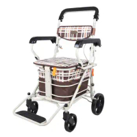 Elderly 4 Wheels Shopping Trolley Folding Walking Assist Handcart Mobility Aids Can Be Pushed And Seated