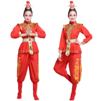 Chinese folk dance Red woman Yangko Dance clothing ancient hanfu costumes oriental traditional opera stage performance wear