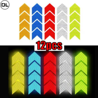 12 Pcs/Set Reflective Arrow Sign Tape Warning Safety Sticker for Car Bumper Trunk Reflector Hazard Tape Motorcycle Accessories