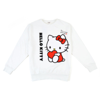 小禮堂 Hello Kitty 休閒棉質圓領長袖上衣  大學T 衛衣 T-shirt T恤 (白  直LOGO)