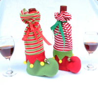 Creative gifts Christmas new year party dinner decoration red wine bottle champagne ornament genius bell stripe cover clothes