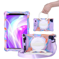 For Huawei MediaPad M5 Lite 8.0 Soft Silicone Tablet Case with Shoulder Belt Rotatable Stand Cover For Huawei MediaPad M6 8.4