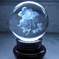 水晶玫瑰花內雕球七夕節禮物送女友結婚禮物水晶球擺件生日禮物
