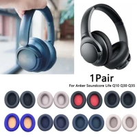 1Pair Protein Leather Foam Ear Pad for Anker Soundcore Life Q10 Q30 Q35 Replacement Ear Cushion Earbuds Cover Earmuffs Headset