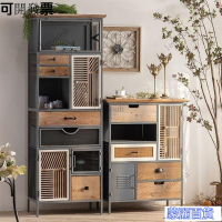 【免運】實木餐邊櫃 簡 藤編櫃 碗櫃 邊櫃 儲物櫃 美式複古鐵藝餐邊櫃 民宿酒吧裝飾鬥櫃立櫃 工業風實木收納儲物櫃 快速出貨