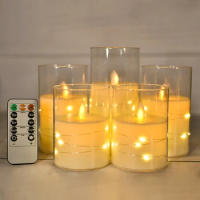 5pcs/Set Flameless Led Candles Battery Powered With Led String Light,Timer Remote Control Pillar Candles,Party Supplies