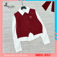 Set 2 Chi Tiết Áo Gile Phối Áo Sơ Mi Thêu NƠ Phom Vừa Chất Len Gạo Hàng QC Minxu Shop CK49COD