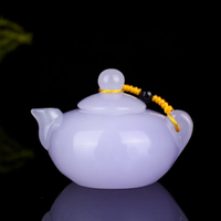 天然和田玉茶壺 白玉紫羅蘭把把胡麻將小茶壺手把玩件