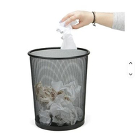 Keranjang Sampah Bulat Jaring Kawat Tempat Tong Penyimpanan Hitam Besi Kantor Rumah Kamar Tidur Roun