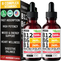 Nusava (2 Pack) Tetes Cair Vitamin B12 dan B6, B12 Sublingual 5000mcg, Methylcobalamin untuk Tenaga,