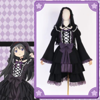 The Magi Madoka Cos Akemi Homura Cosplay Costume Anime Witch Outfit Black Retro Lolita Female Dress