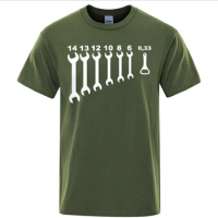 Retro Hip-hop Screw Wrench Open Mechanical T-shirt Men's Car Fix Engineer Cotton T-shirt Short Sleeved Fun Top Men's Clothing