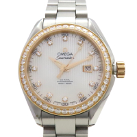 【二手名牌BRAND OFF】OMEGA 歐米茄 白色錶盤 鑽框 不鏽鋼 海馬系列 Aqua Terra 腕錶 231.25.34.20.55.003