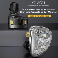 KZ AS24 HiFi Earphone 12BA Hybrid Drivers Tunable Sound in Ear Monitors Earphones Noise Cancelling Earbuds with Removable Cable